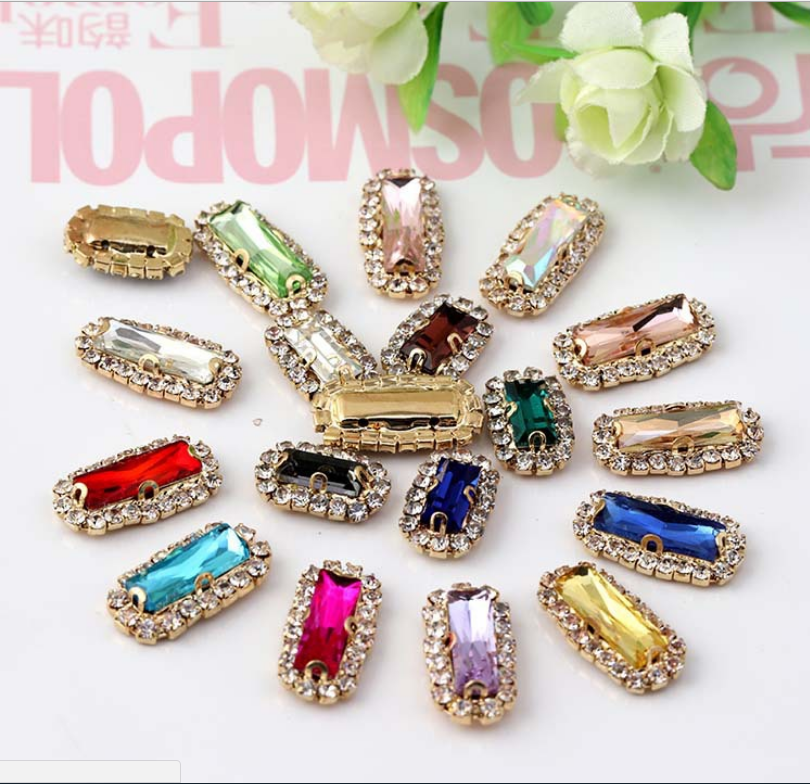 Gold Color Prong Setting Flat Back Sew On Rhinestone Crystal Glass Beads