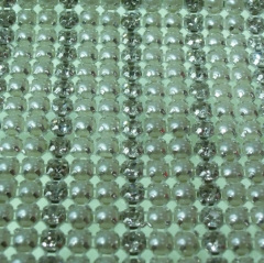 Green Rhinestones Trim Hotfix Strass Mesh in Sheet with Oval Pearls