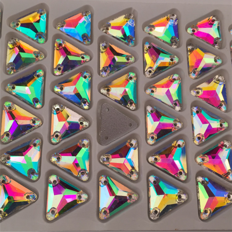 Loose Rainbow Color Triangle Shape Flatback Sew On Crystal Rhinestone for Garment