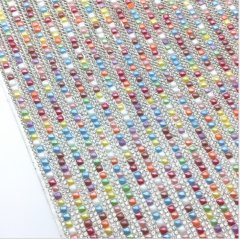 Hot Fix Mesh Self-adhesive Crystal Rhinestone Sheet with Colorful Square Gems