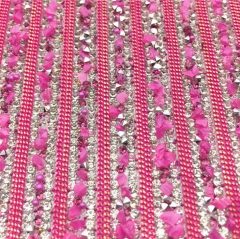 Hotfix Flatback MCE Double Trims Crystal Rhinestone Sheet with Pink Appliques and Gems Decoration