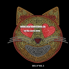 Heart Cat Hot Fix Rhinestone Motif
