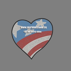 USA Flag Motif Heart Rhinestone Iron on Transfer