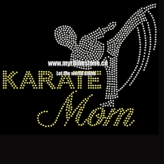 Karate Mom Taekwondo Iron on Rhinestone Motif