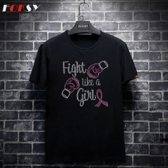 Fight Like a Girl Pink Ribbon Heat Rhinestone Motif Design