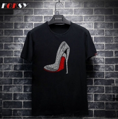 High Heel Shoe Hot Fix Crystal Rhinestone Heat Transfer Design Iron on T-shirt
