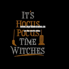 It's Hocus Pocus Time witches Iron On Rhinestone Transfer