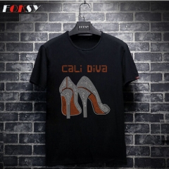 Custom Cali Diva High Heel Motif Rhinestone Heat Transfer Iron on T-shirt