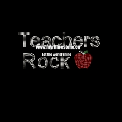 Teachers Rock Apple Iron On Rhinestone Transfer