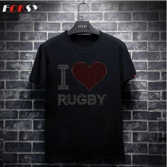 I Love Rugby Hot Fix Rhinestone Transfer