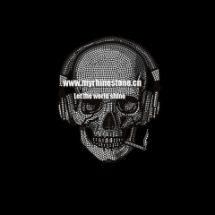 Custom Skull Hot Fix Motif Rhinestone Heat Transfer Iron on T-shirt