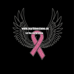 Pink ribbon breast Cancer rhinestone transfer hotfix design with wings print on