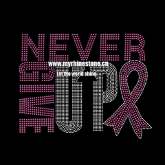 Breast Cancer Awareness Pink Ribbon Never Give Up Iron on Rhinestone Transfer