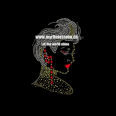 Custom Afro Beautiful Girl Motif Hot Fix Rhinestone Heat Transfer for Clothing