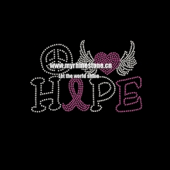 Peace and Love Hope Pink Ribbon Heat Rhinestone Transfer