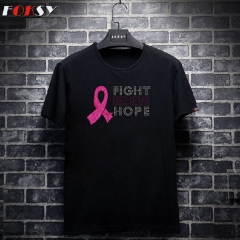 Fight Believe Hope Pink Ribbon Iron on Rhinestone Transfer