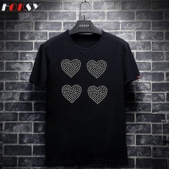 Hot Fix Crystal Heart Motifs Rhinestone Heat Transfer Iron on T-shirt