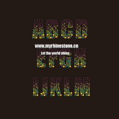 Custom Colorful Letters Hot Fix Motif Iron on Applique Rhinestone Heat Transfer for T-shirt