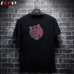 New Custom Cute Pig Motif Hot Fix Pattern Rhinestone Heat Transfer Iron on T-shirt for Kids