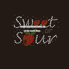 Custom Letter Sweet Or Sour Applique With Strawberry Pattern Hot Fix Rhinestone Transfer