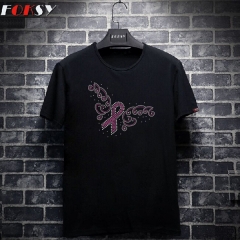 Custom wing breast cancer awareness motif hot fix rhinestone transfers for T-shirt