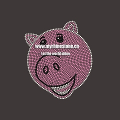 New Custom Cute Pig Motif Hot Fix Pattern Rhinestone Heat Transfer Iron on T-shirt for Kids