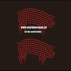 Custom Two Red Pigs Motif Hot Fix Rhinestone Heat Transfer Design Iron on T-shirt