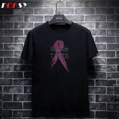 Pink Ribbon Breast Cancer Rhinestone Transfer Hotfix Design With Letters Print On It