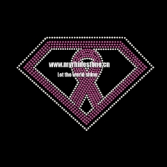 Breast Cancer Pink Ribbon Motif Rhinestone Heat Transfers Diamond Shape Design for Shirts