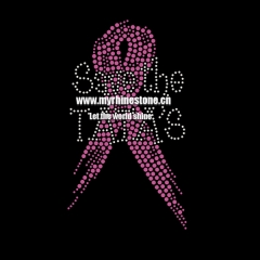 Pink Ribbon Breast Cancer Rhinestone Transfer Hotfix Design With Letters Print On It