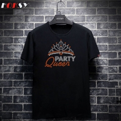 Custom Party Queen Crown Hot Fix Motif Rhienstone Heat Transfer Iron on T-shirt
