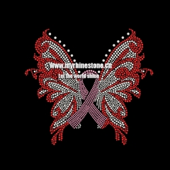 Custom Pink Ribbon Printed Butterfly Pattern Hot Fix Motif Rhinestone Heat Transfer