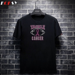 Pink Ribbon Tackle Cancer Hot Fix Motif Rhinestone Heat Transfer Iron on T-shirt