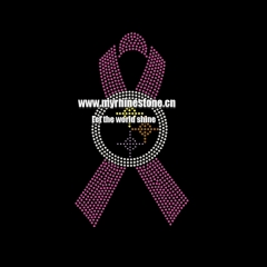 Custom Peace Pink Ribbon Breast Cancer Hot Fix Motif Rhinestone Heat Transfer