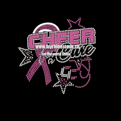 Hot Fix Custom Breast Cancer Awareness Pink Ribbon Rhinestone Transfer with Glitter Cheer