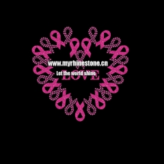 Custom Pink Ribbon Breast Cancer Love Heart Pattern Hot Fix Rhinestone Heat Transfer