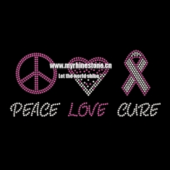 Peace Love Cure Hot Fix Crystal Rhinestone Heat Transfer Iron on T-shirt