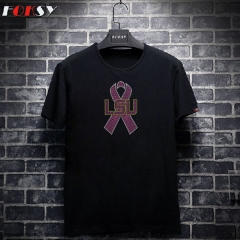 Custom Pink Ribbon Breast Cancer Hot Fix Motif with Letter LSU Rhinestone Transfer