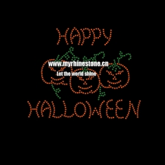 Custom Pumpkin Hot Fix Motifs Rhinestone Heat Transfer Iron on T-shirt for Happy Halloween