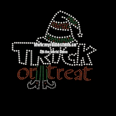Custom Hot Fix Motif Trick Or Treat with Witch Hat Rhinestone Transfer for Halloween