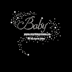 Hot Fix Letter Baby with Bling Meteor Ribbon Moitf Rhinestone Heat Transfer Iron on T-shirt for Kids