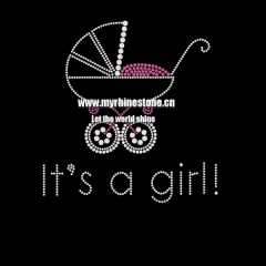 Custom Baby Sleep On Buggy With Letter It's A Girl Motif Rhinestone Heat Transfer for Kids