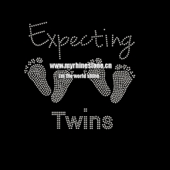 Custom Expecting Twins Soles Moitf Hot Fix Rhinestone Heat Transfer Iron on T-shirt For Kids