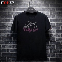 New Custom Daddy's Girl Motif Hot Fix Rhinestone Heat Transfer Design Iron on T-shirt for Kids