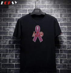 New Popular Hot Fix Pink Ribbon AEO Motif Rhinestone Heat Transfer Design for T-shirt