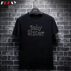 Custom Baby Sister Motif Hot Fix Rhinestone Heat Transfer Deisgn Iron on T-shirt for Kids