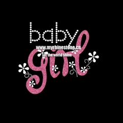 Custom Letter Baby and Flowers Motif Rhinestone Heat Transfer with Hot Fix Glitter for Kids