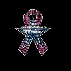 Custom Pink Ribbon Breast Cancer with Pentagram Motif Hotfix Rhinestone Iron on Transfer for T-shirt
