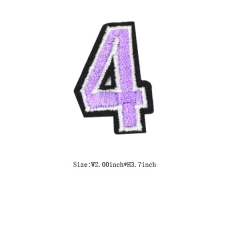 Custom 3D Violet Number 4 Embroidery patch with Black Iron on Backing
