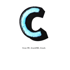 Custom 3D Sea Blue Letter C Embroidery patch with Black Iron on Backing